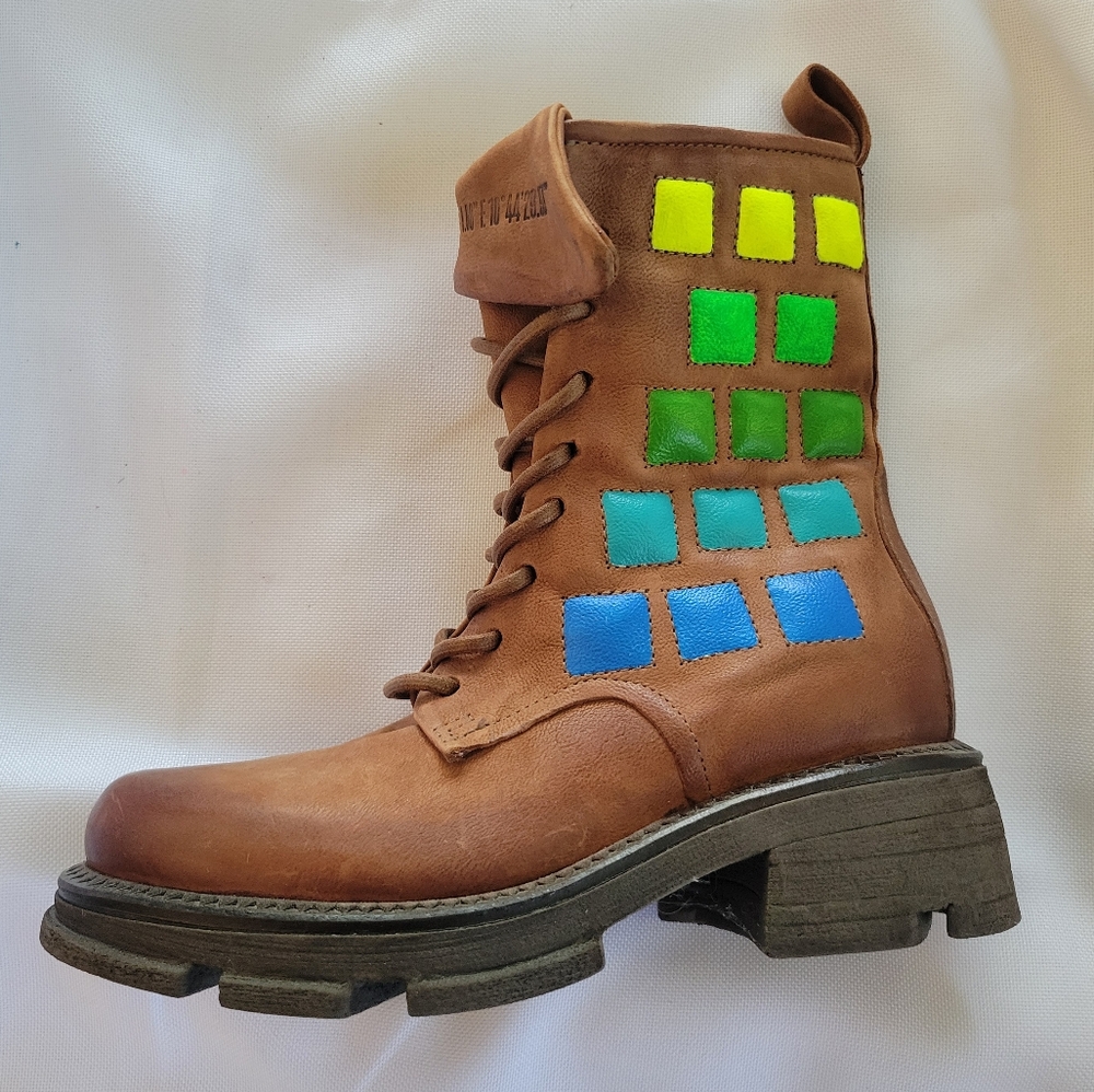 A.S.98 Womens Leather Lockwood Combat Boots, Handpainted OOAK, EU 36/US 5.5-6